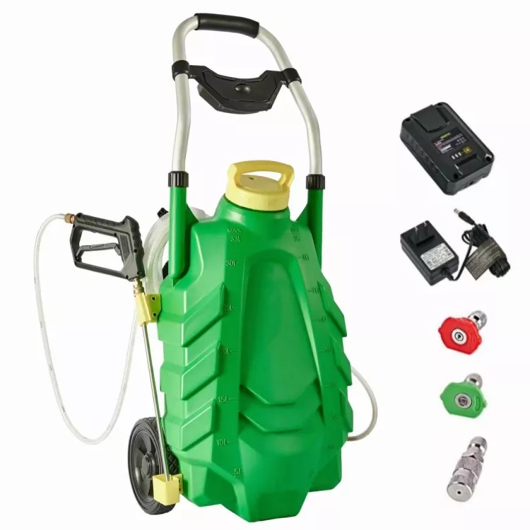 34-Liter-Sprühmembranpumpe mit Rädern und 18-V-5,2-A-Batterie